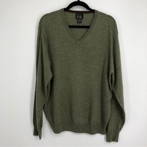 Jos. A. Bank Signature Mens Sweater Large 100% Merino Wool Green V Neck Pullover
